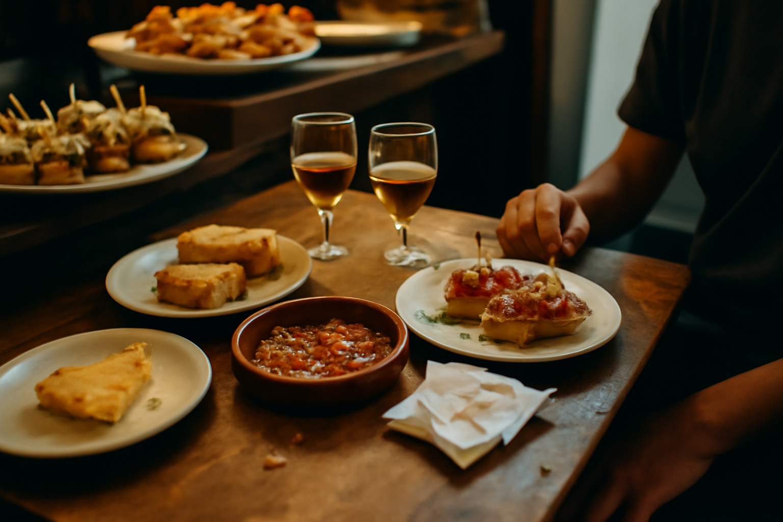 Photograph illustrating Spanish tapas and the Basque pintxo