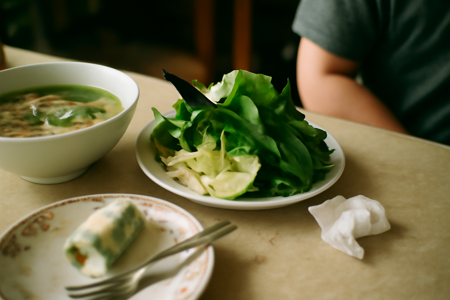 Photograph illustrating Vietnamese food and the herb plate