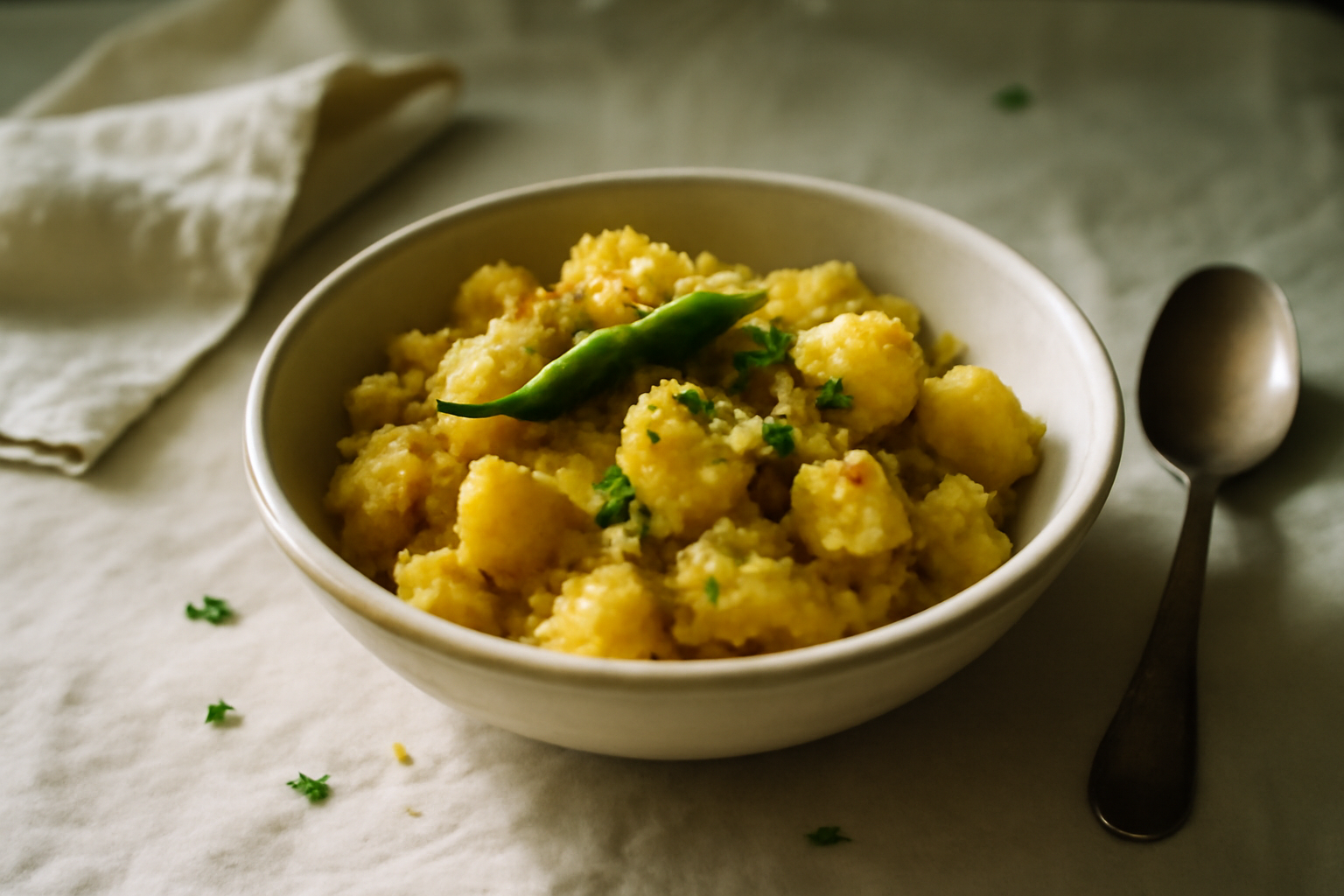 Aloo Posto, served