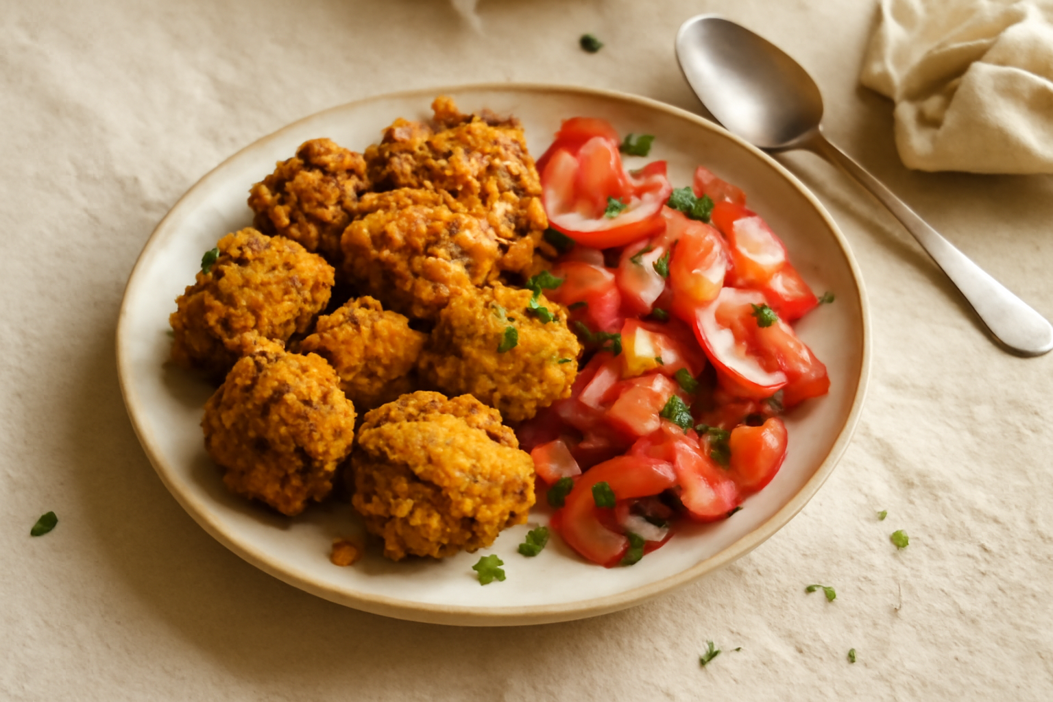 Bajiya with Quick Tomato–Onion Salad, served
