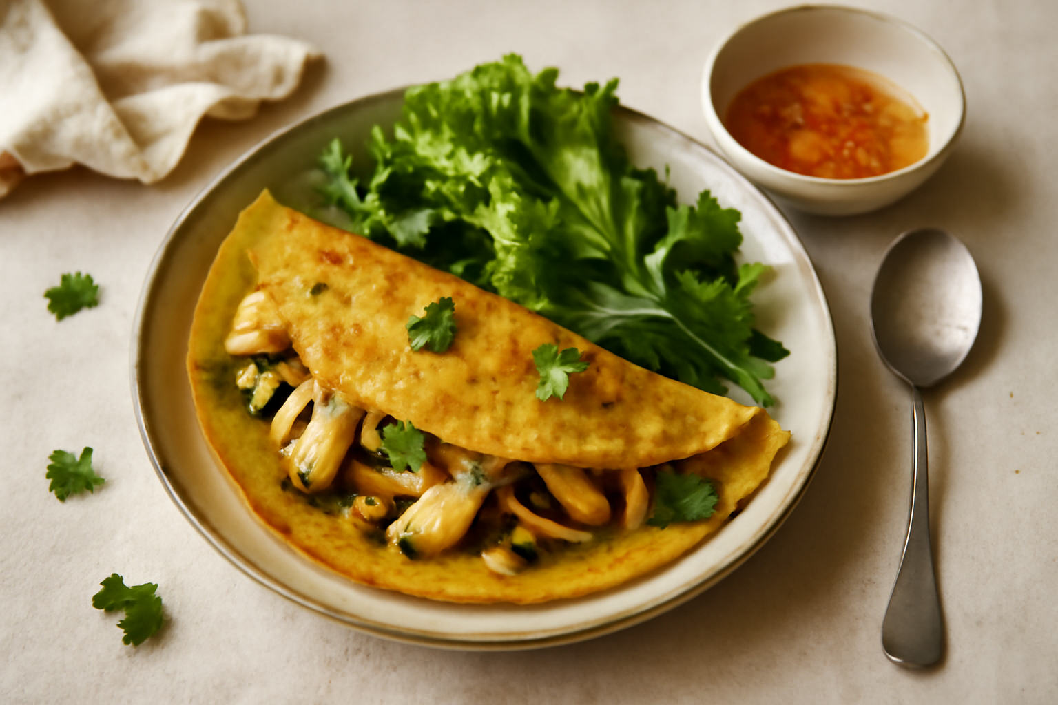 Bánh Xèo Chay — Crispy Vietnamese Savory Pancakes, served
