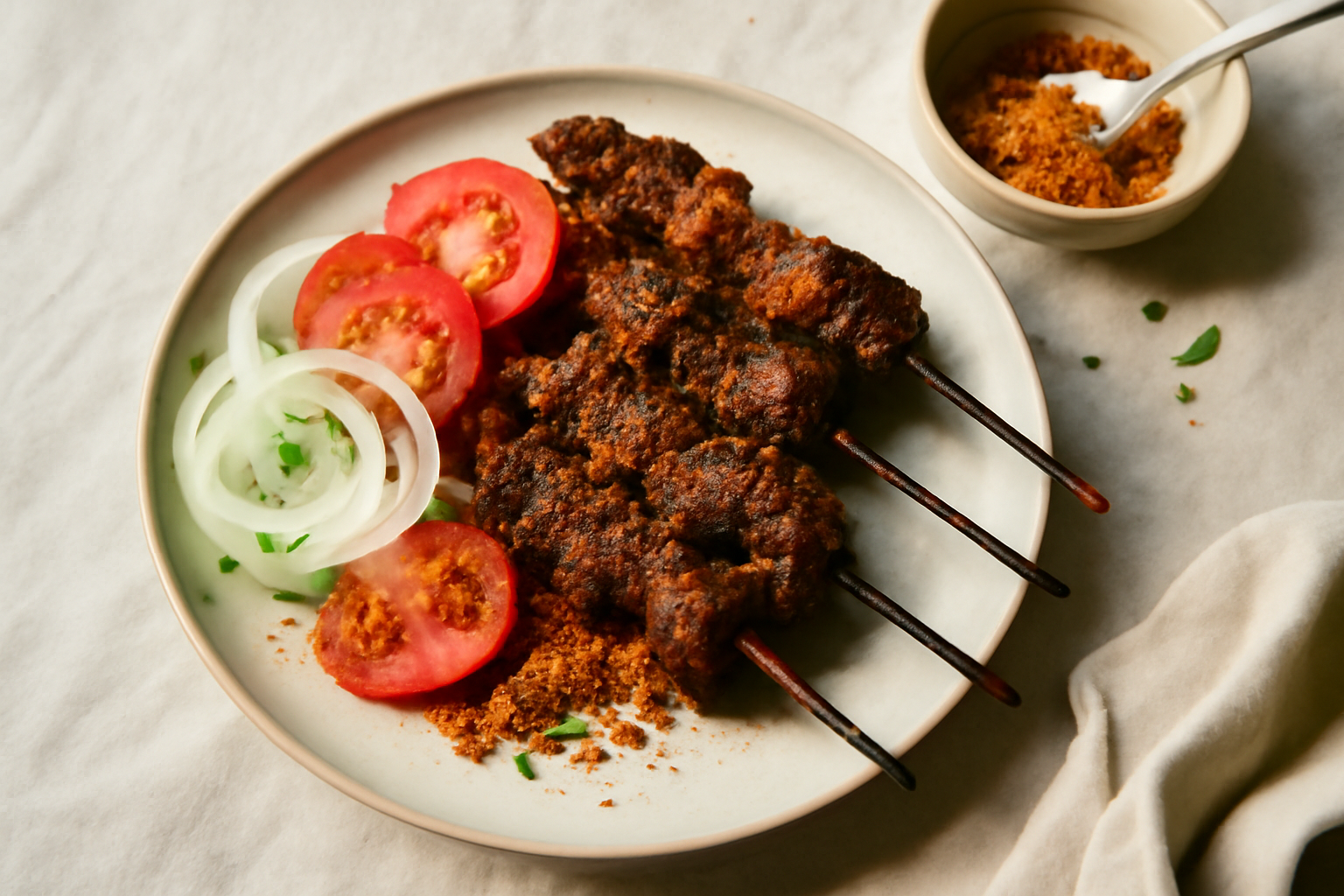 Beef Suya, served