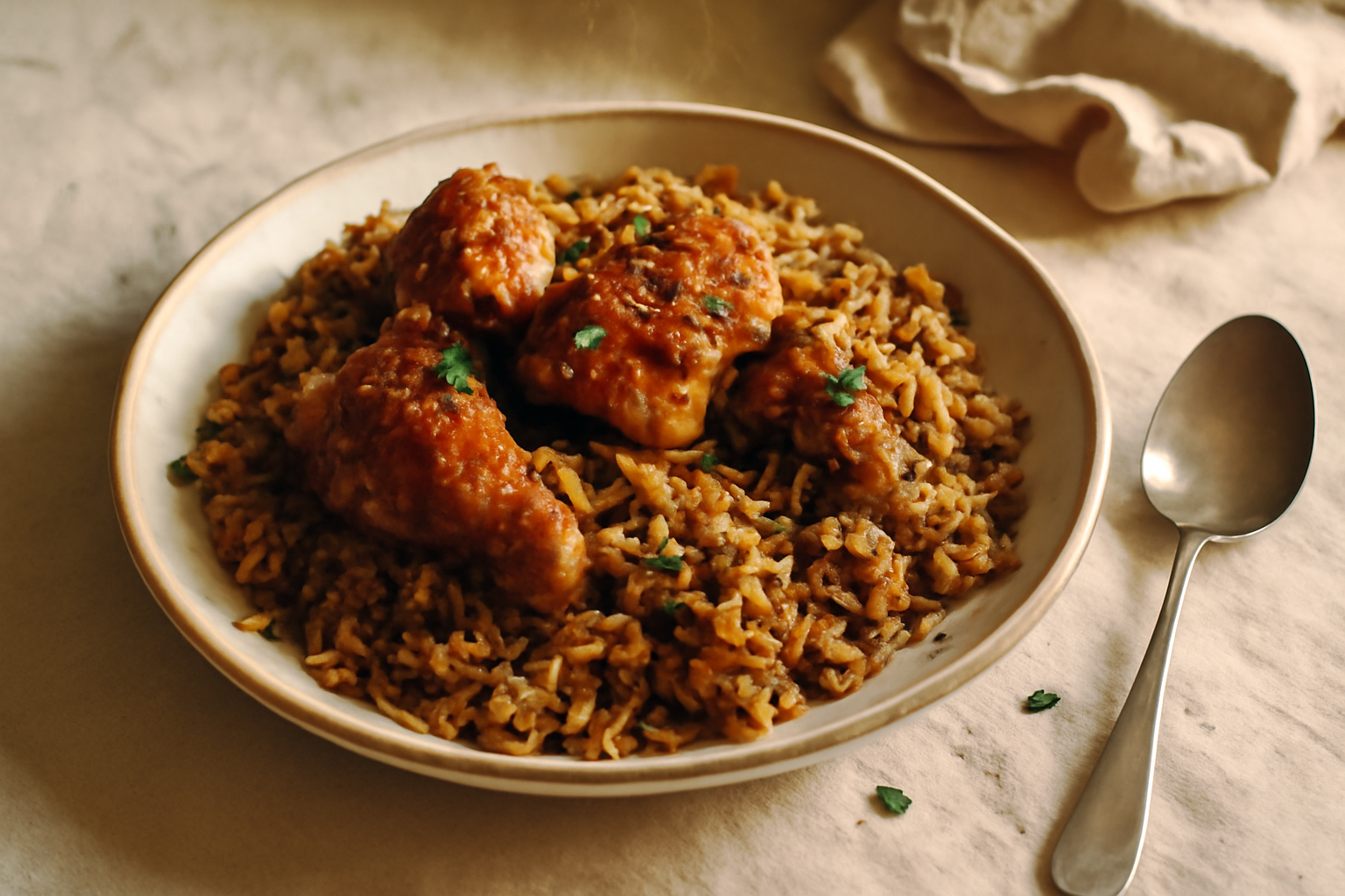 Chicken Pelau, served