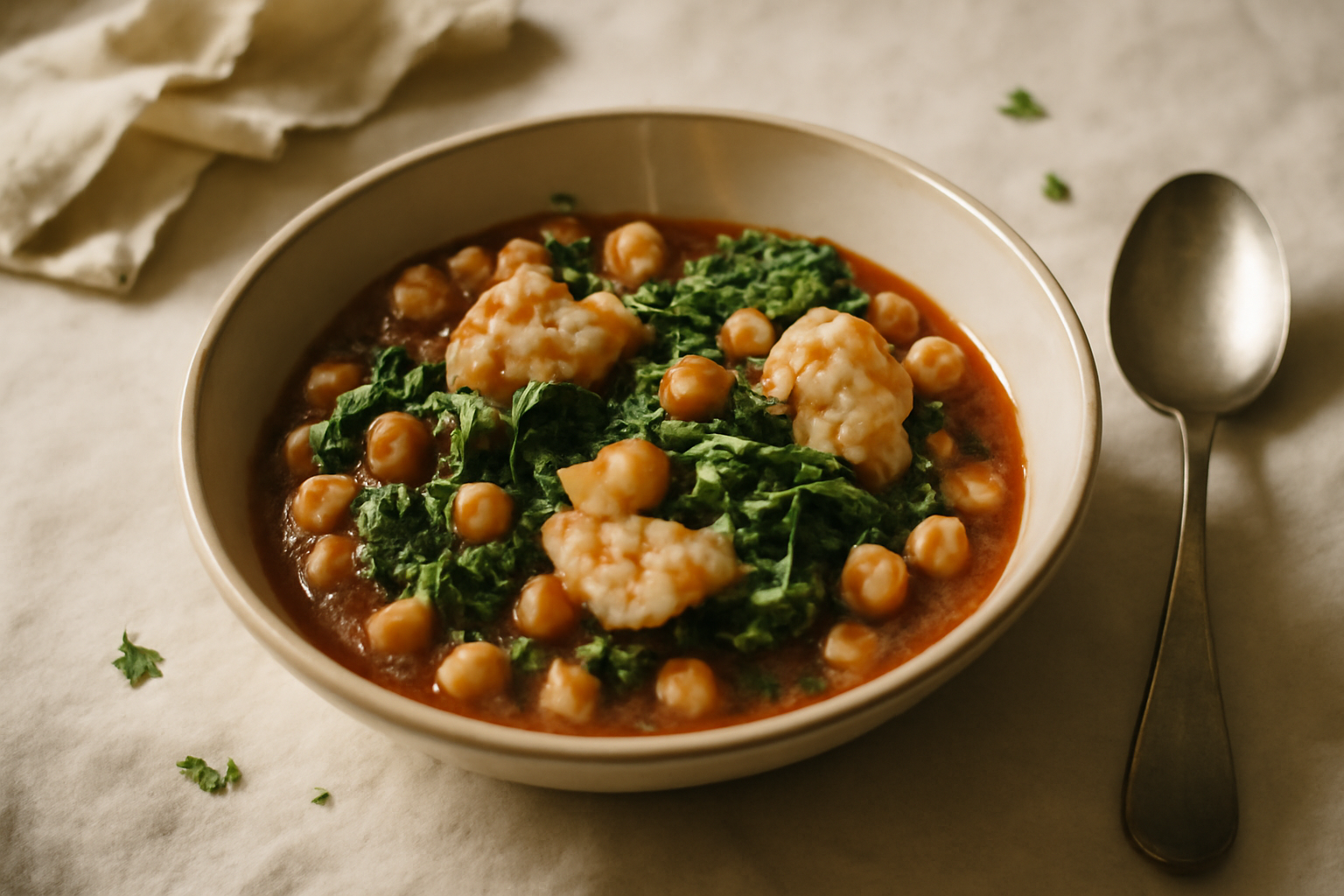 Garbanzos con Espinacas y Bacalao, served
