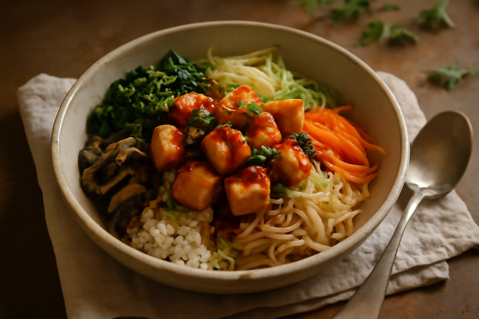 Hearty Vegetarian Bibimbap, served
