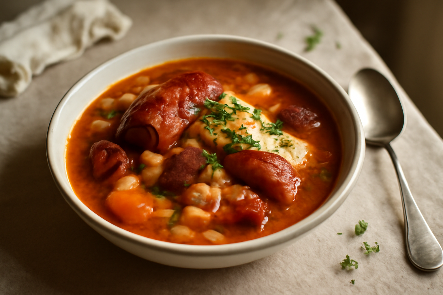 Jókai-style Bableves, served