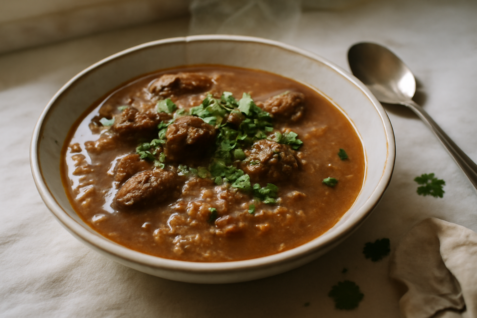 Kharcho — Georgian Beef, Rice & Walnut Soup, served