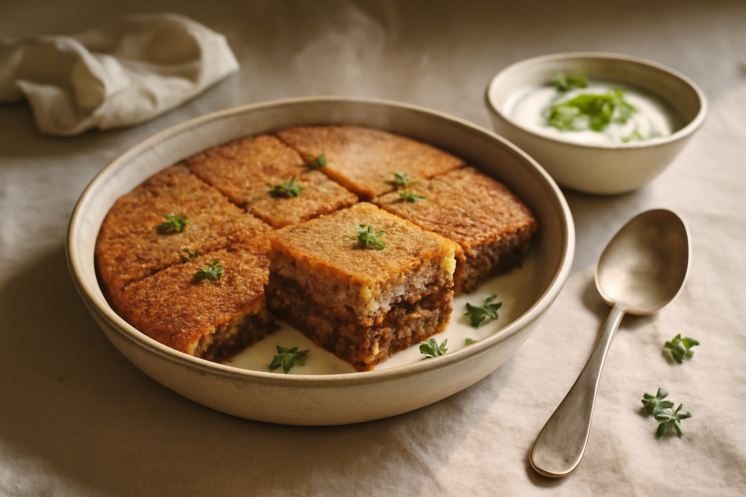 Kibbeh bil Saniyeh, served