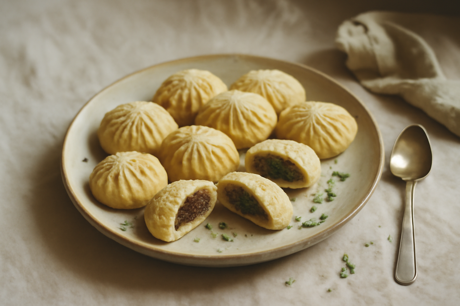Ma'amoul — date or pistachio filled, served