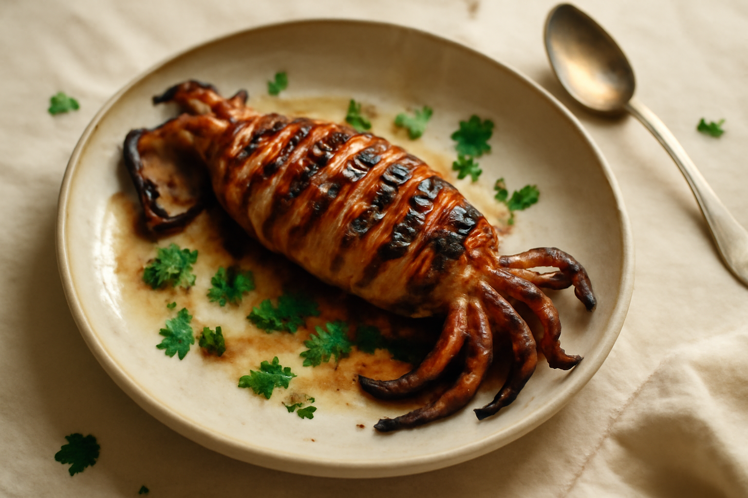 Night‑Market Style Grilled Squid, served