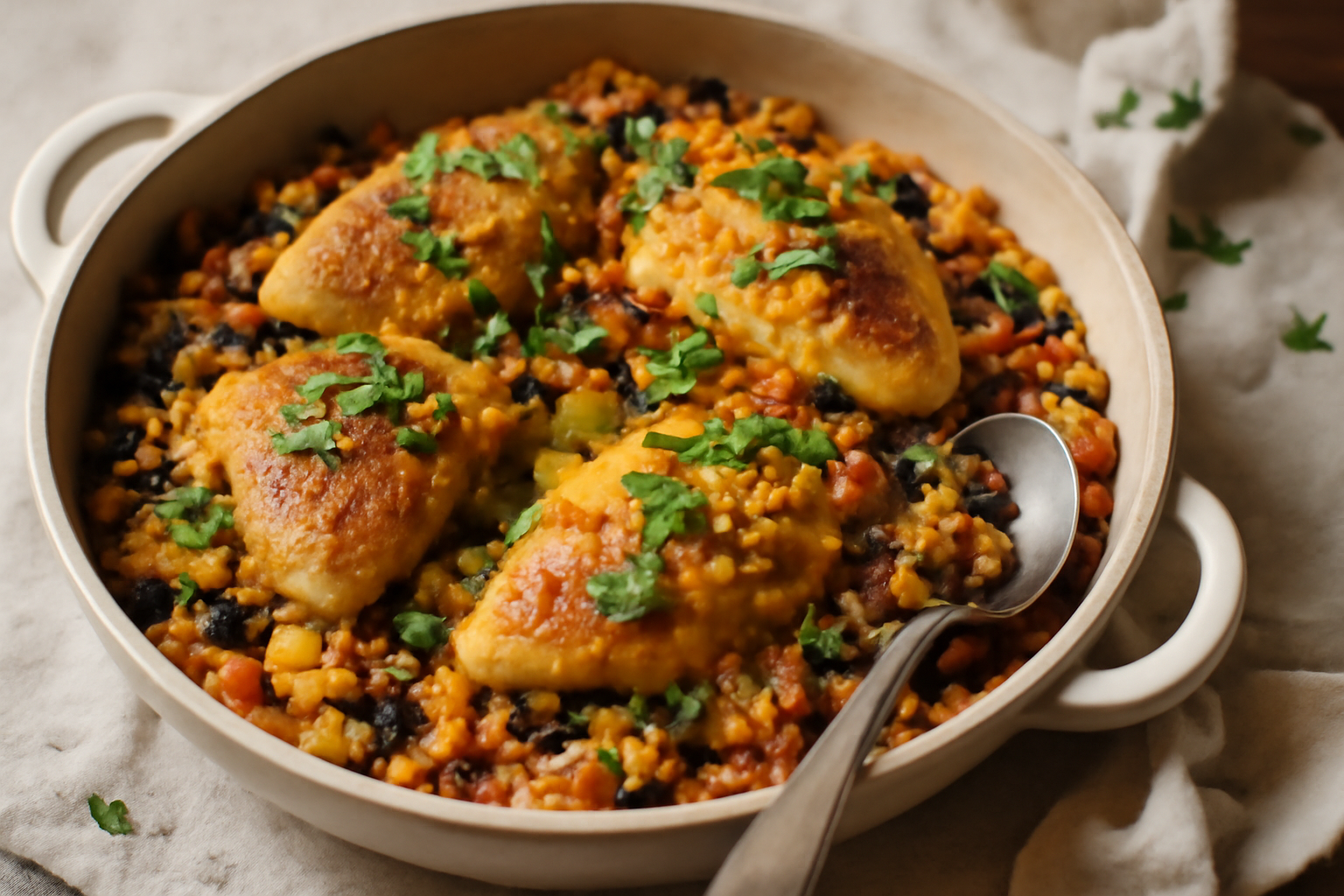 One‑Pan Tex‑Mex Chicken & Rice Skillet, served