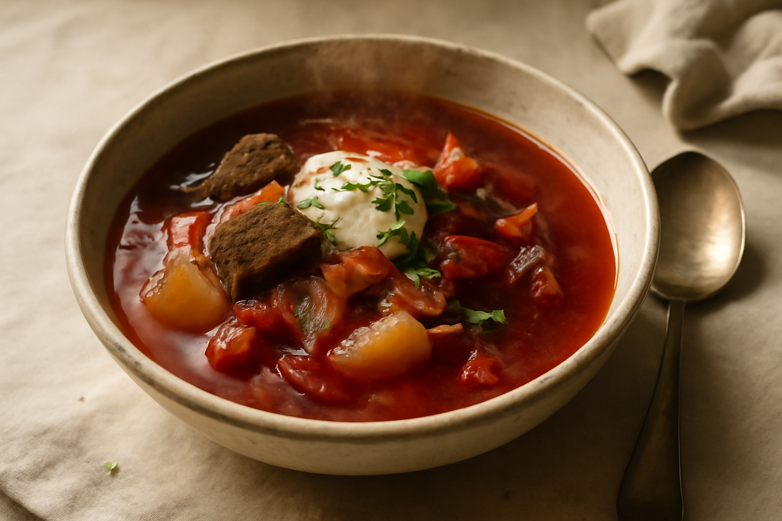 One‑Pot Ukrainian Beef Borscht, served