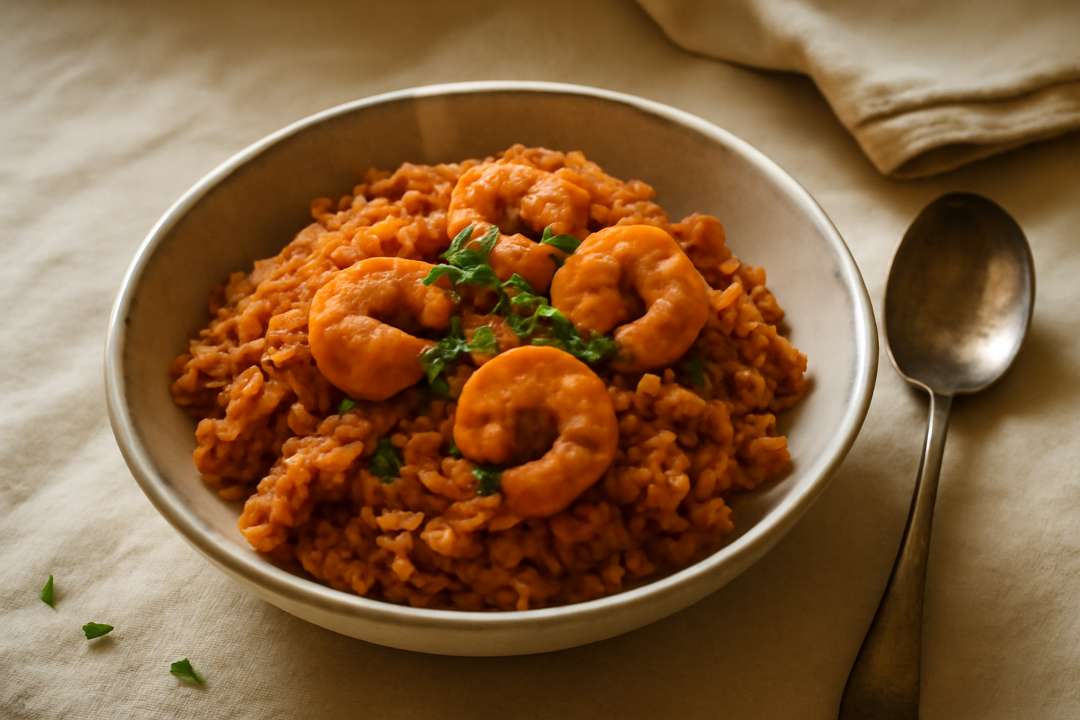 One‑Pot Weeknight Nigerian Jollof Rice with Shrimp, served
