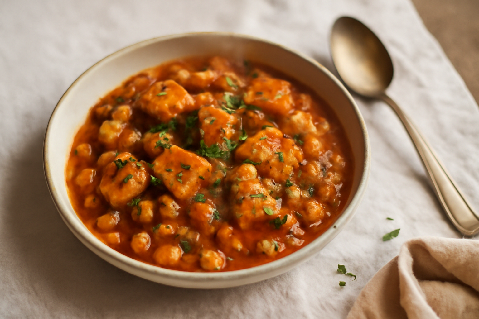 Paneer & Chickpea Masala, served