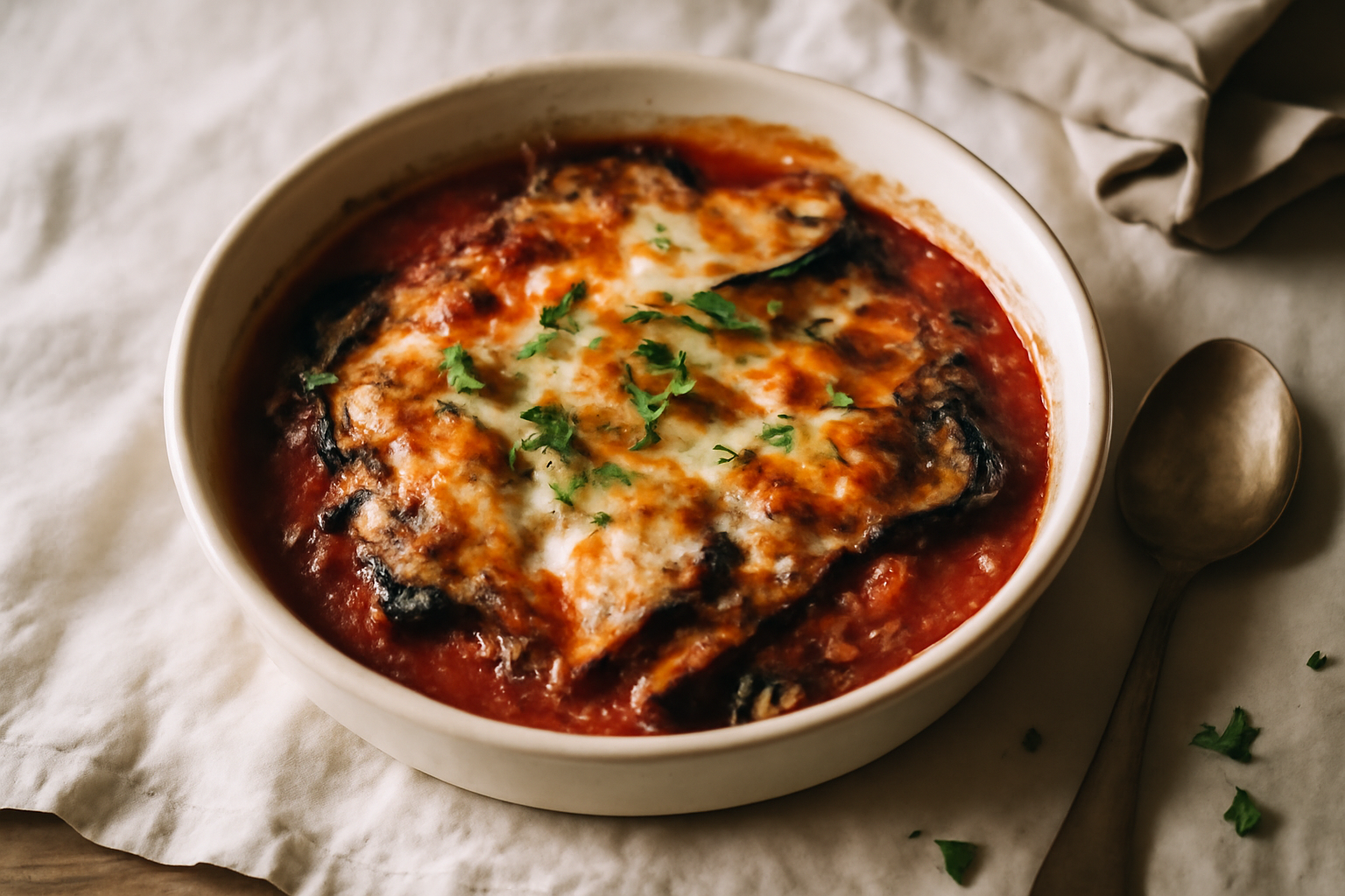 Parmigiana di Melanzane, served
