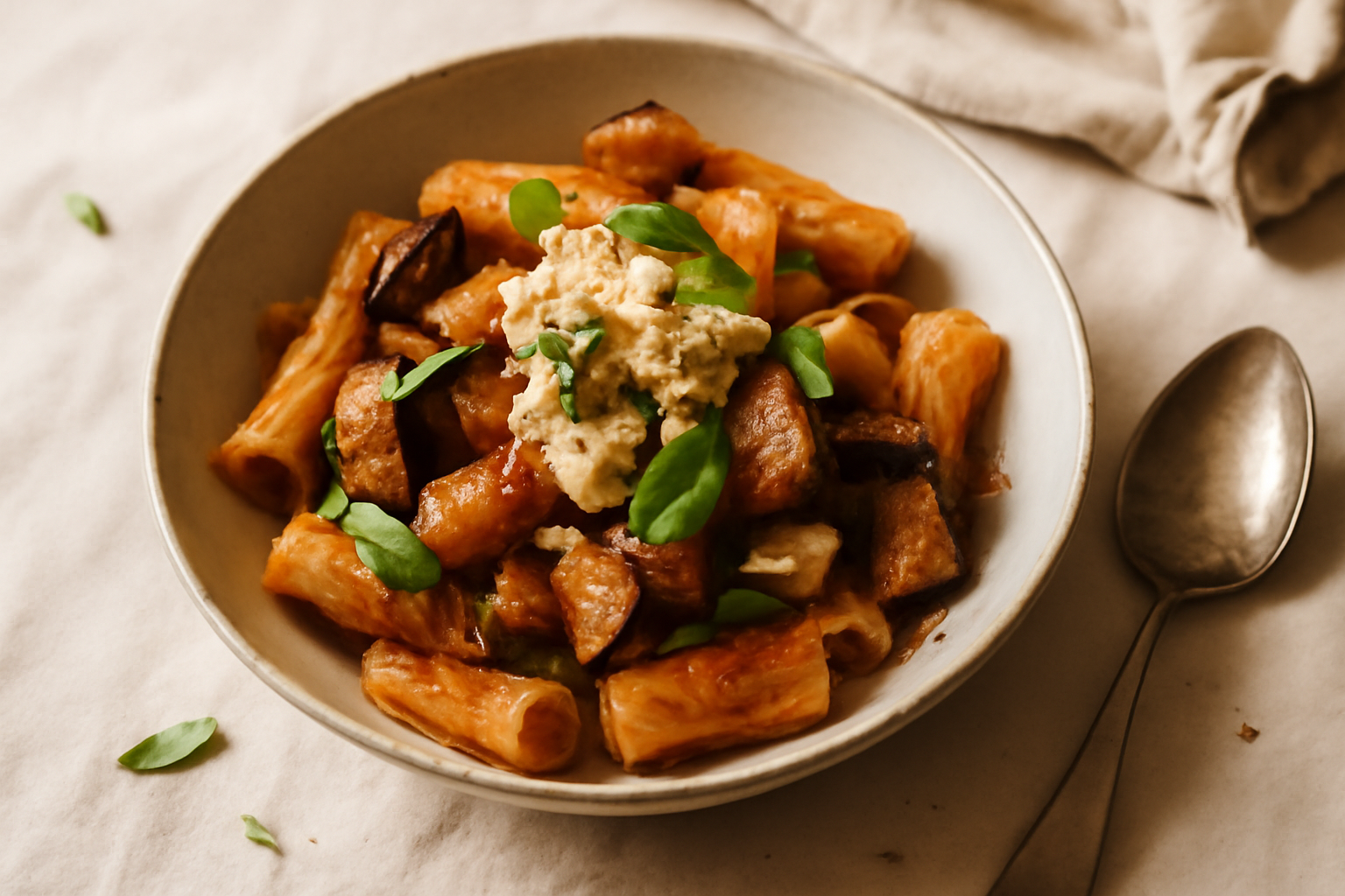 Pasta alla Norma, served