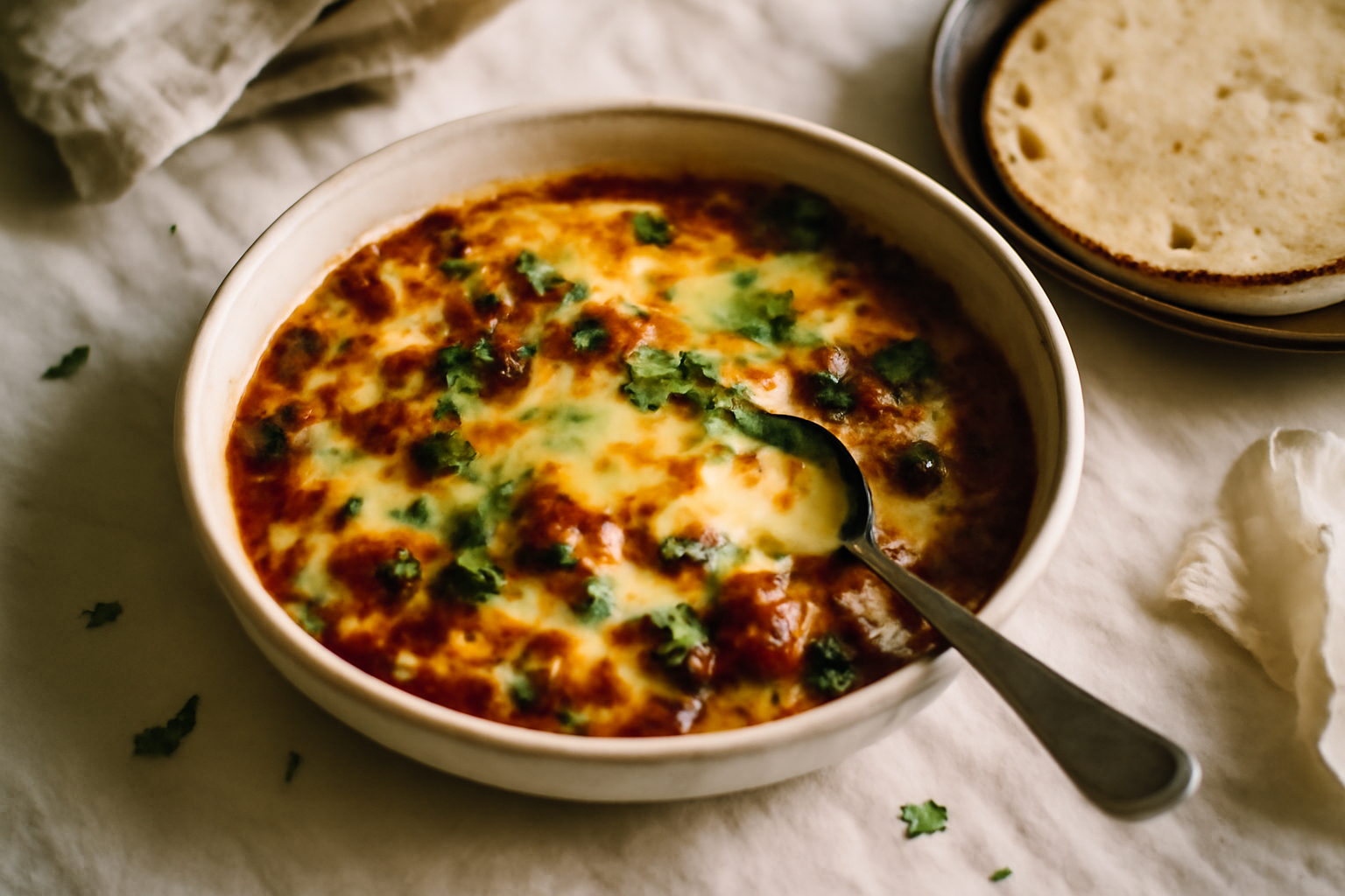 Queso Fundido with Chorizo & Roasted Poblano, served