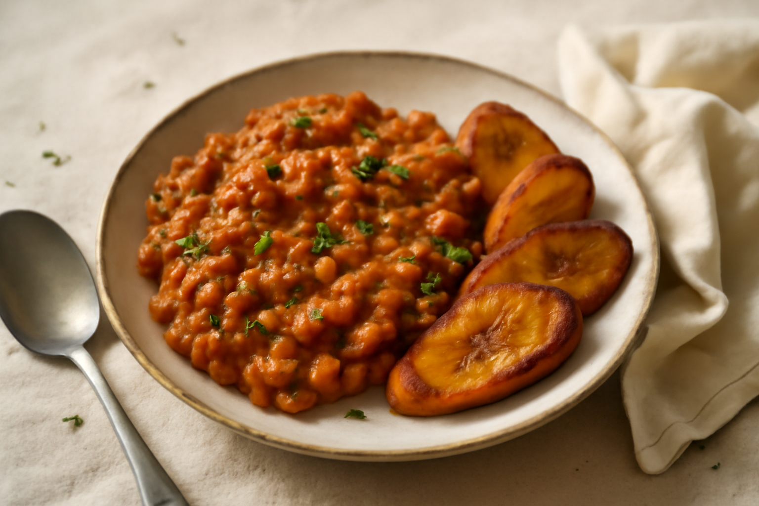 Red Red with Fried Plantain, served