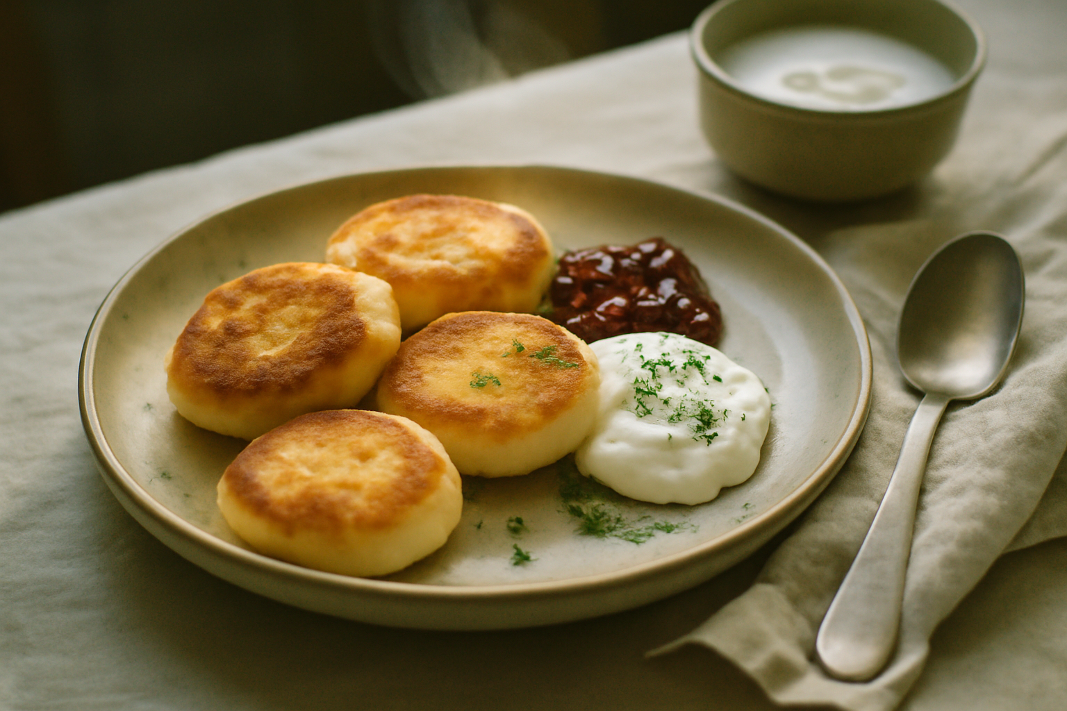 Syrniki, served