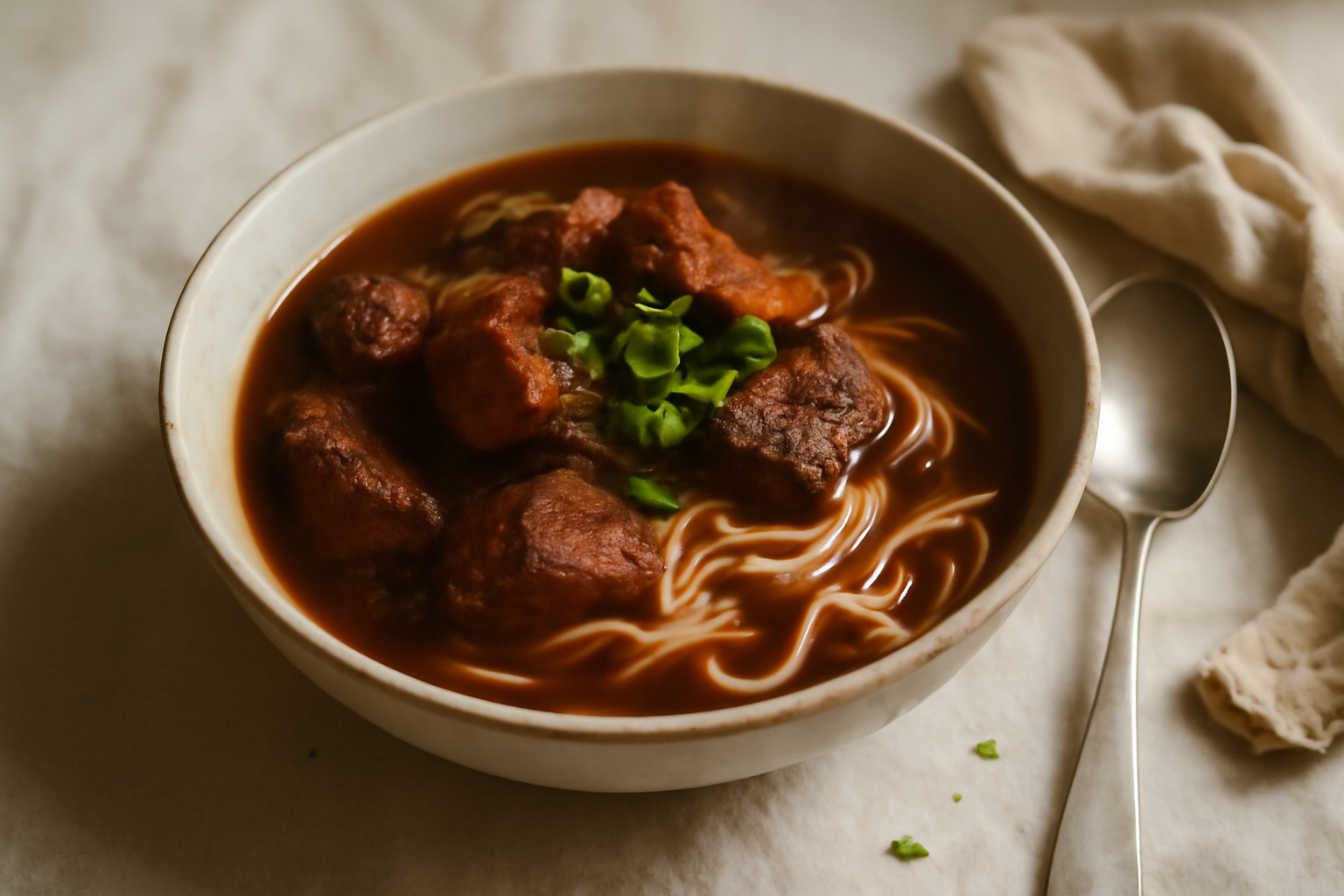 Taiwanese Braised Beef Noodle Soup, served