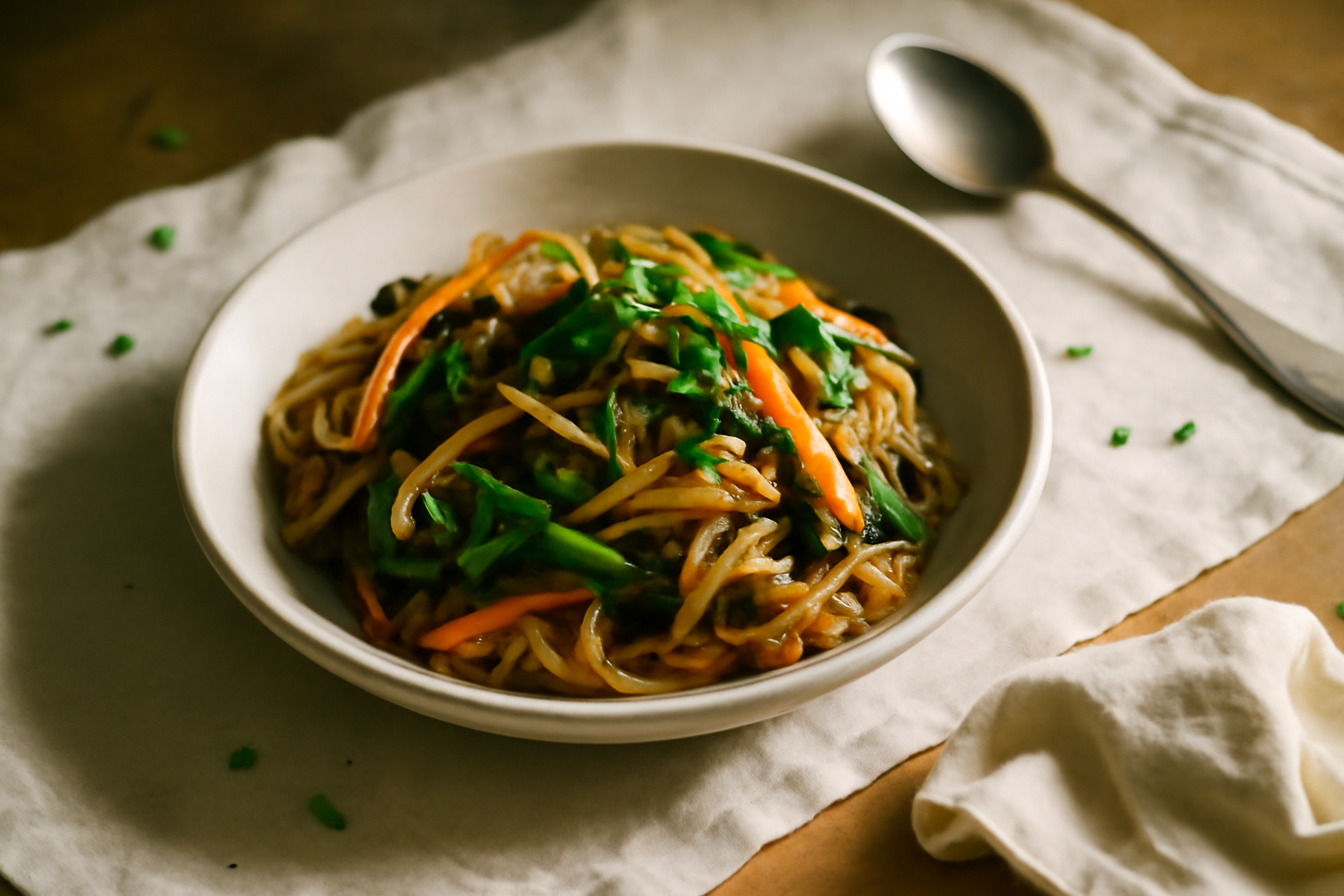 Vegan Japchae, served