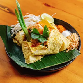 Pad Thai Noodle Mixed Seafood with Egg Wrap